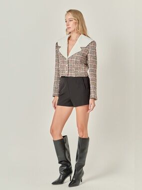 English Factory Designer Tweed Jacket With Sailor Collar Women’s Size Large New